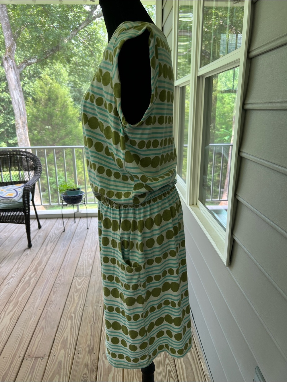 Boden Blackberry Day Dress Striped Polka Dot Shift Pockets Green Blue 10R - Picture 4 of 15